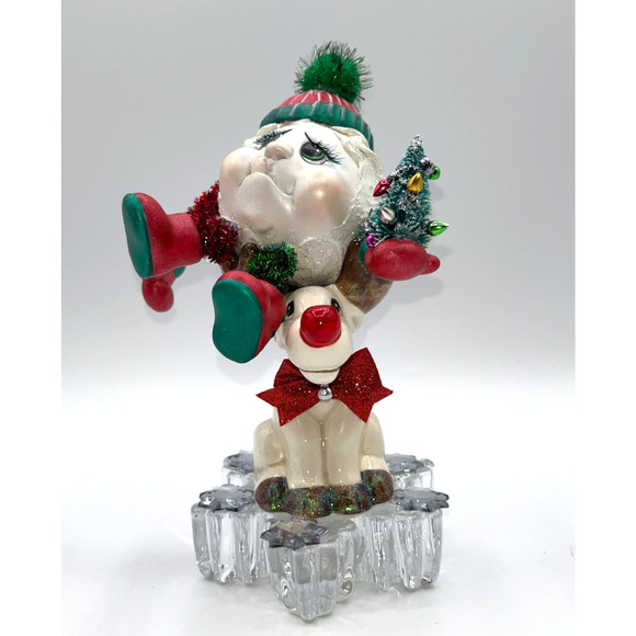Unbranded Other - Vintage Ceramic Snowball Sitting in Rudolphs Antlers Mikasa Glass Snowflake OOAK
